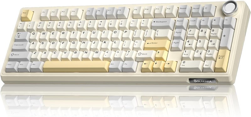 SOLAKAKA KI99 Pro 96% Wireless Gaming Keyboard, RGB Creamy Keyboardw with Knob, Hot-Swappable Pre-Lubed Switches, Gasket Structure Mechanical Keyboards (Beige-White, Non-Silent Version) - Image 1